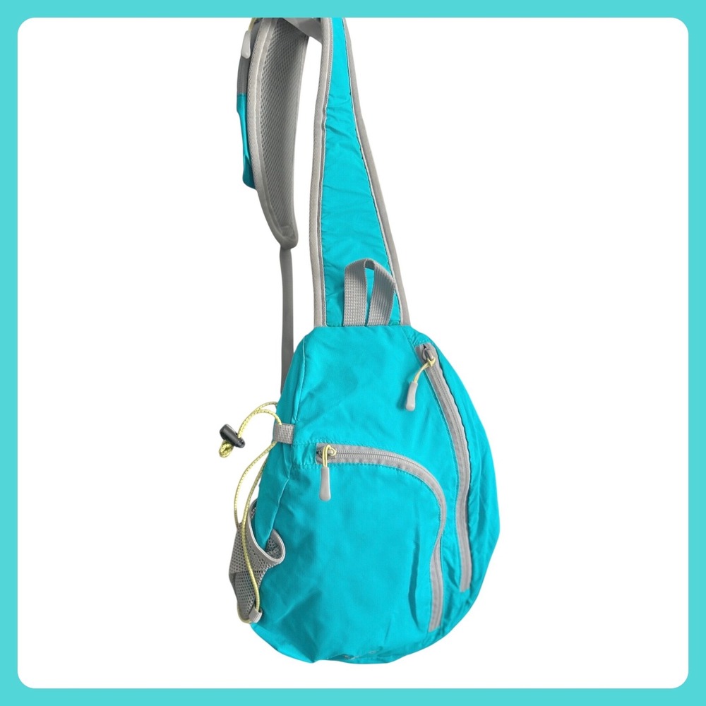 Eddie Bauer Compact Sling Bag Teal Gray Lightweight Travel Daypack Outdoor Sport
